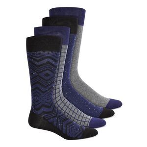 ALFANI 4 Pack Navy Windowpane Plaid Moisture-Wicking Dress Crew Socks